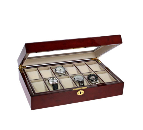 Caja de madera lacada para relojes y joyas