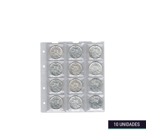 Hojas clasificadoras transparentes 19x20cm 12 departamentos numis con monedas