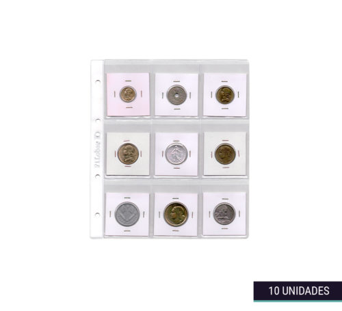 Hojas clasificadoras transparentes 19x20cm 9 departamentos con monedas