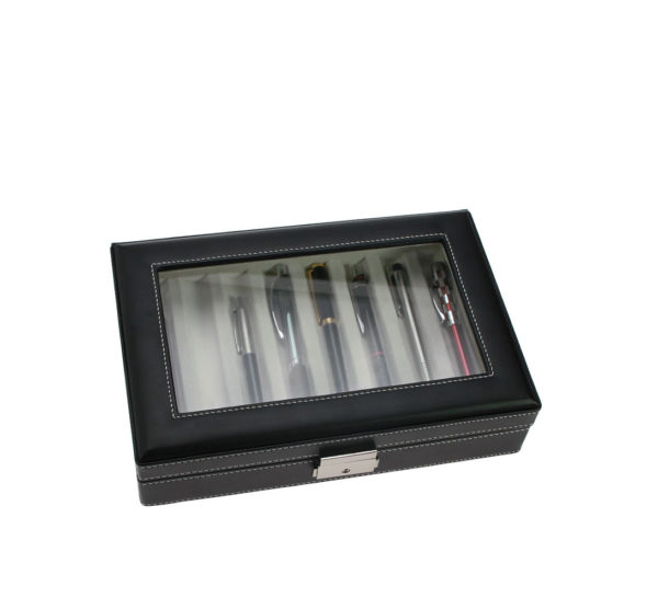 Caja vitrina negra para plumas y bolígrafos