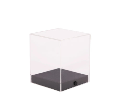 Display cubo acrílico con base terciopelo 120x120x140 mm