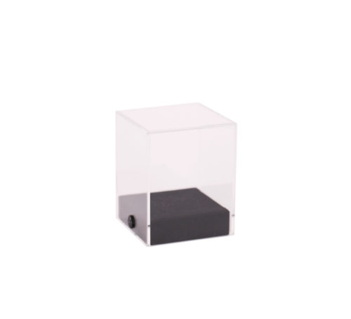 Display cubo acrílico con base terciopelo 80x80x100 mm